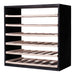 Caverack Modular Wine Rack LEO with Six Sliding Shelves in Oak and Black S8BLACK angled view with shelves retracted