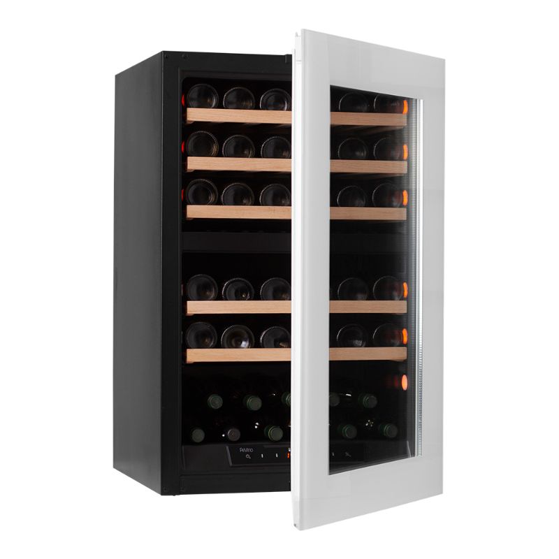 Pevino Majestic Push Open 42 bottles Wine Fridge - Dual zone - White glass front - Integrated
