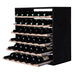 Caverack Modular Wine Rack LEO with Six Sliding Shelves in Oak and Black S8BLACK with the shelves extended, each containing 6 bottles