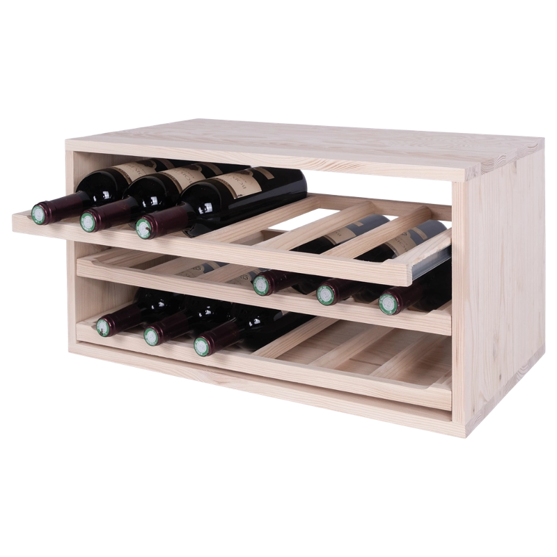 Caverack Modular Wine Rack - Half Leo - 3 Sliding Shelves - Pine - Top Shelf Extended