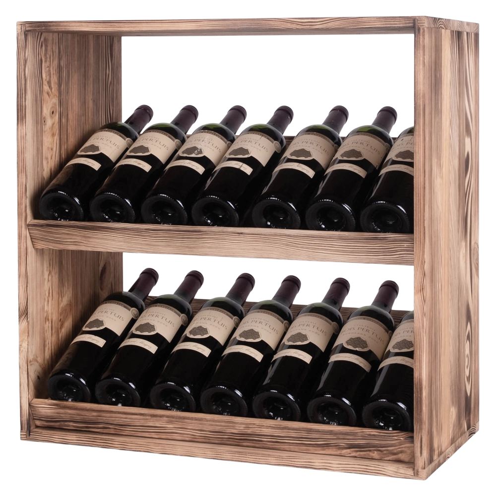 Caverack Modular Wine Rack Andino module in Burnt Pine S3BPINE Displaying 14 bottles in a tilted side view