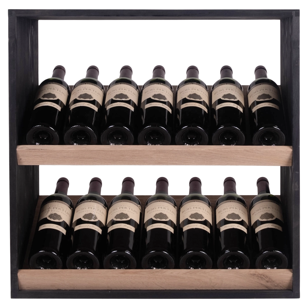 Caverack Modular Wine Rack ANDINO in Oak and Black S3BLACK Display Image with 14 Bordeaux bottles