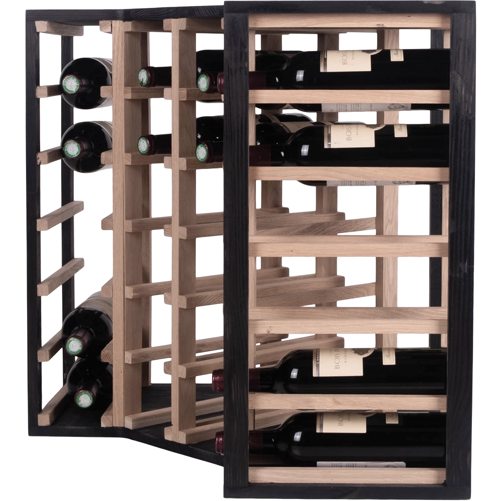 Caverack Modular Wine Racks - CORNER - Oak and Black S9BLACK 24 Bottles Side Display Image