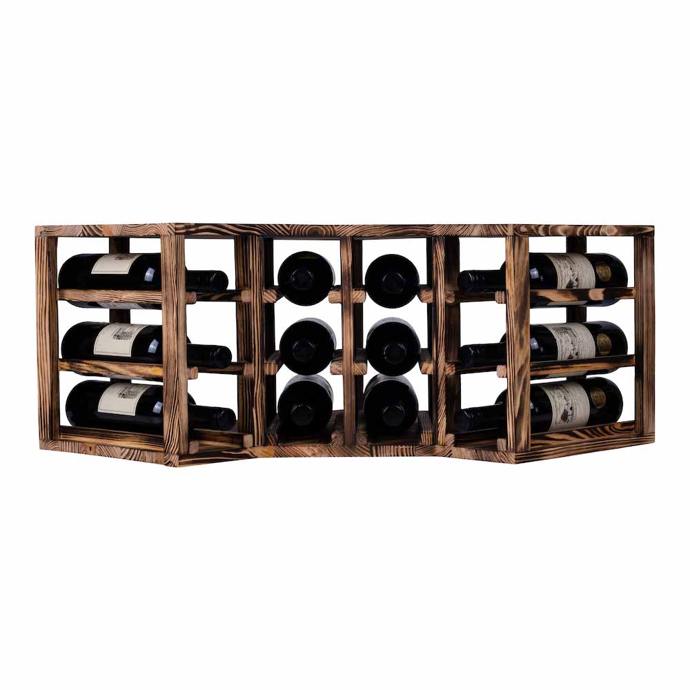 Caverack Modular Wine Rack Half Corner S14BPINE in Burnt Pine Front Display image containing 12 bottles of wine