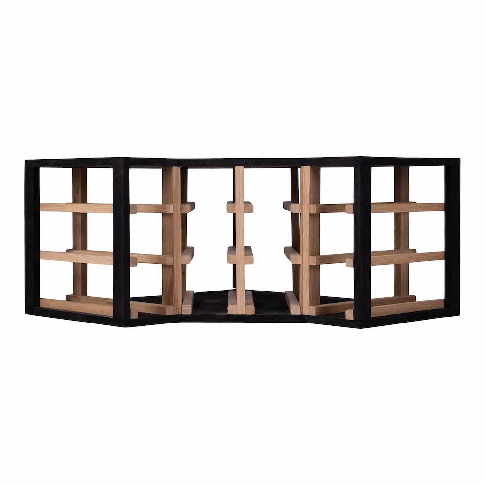 Caverack Modular Wine Rack Half Corner S14BLACK in Oak and Black containing no bottles for full unit view