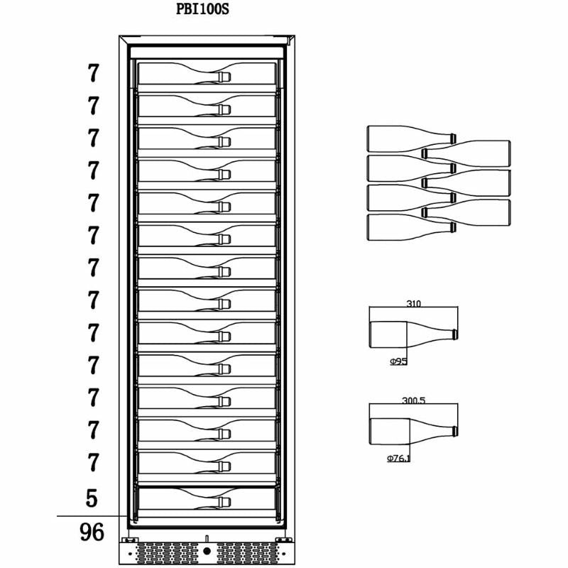 Pevino Imperial 96 bottles Wine Fridge - 1 zone - Black