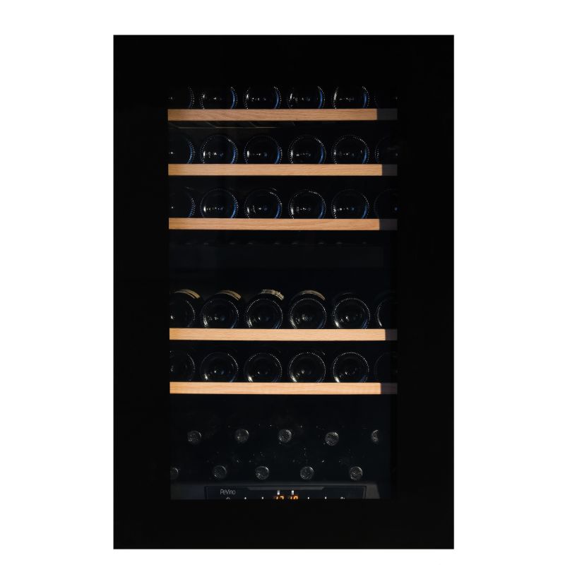 Pevino Majestic Push Open 42 bottles Wine Fridge - Dual zone - Black glass front - Integrated