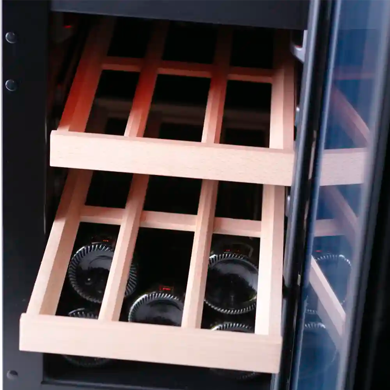 Pevino Majestic 17 Bottle Slimline Wine Fridge - Dual Zone - Black Glass Front