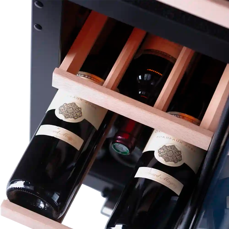 Pevino Majestic 17 Bottle Slimline Wine Fridge - Dual Zone - Black Glass Front