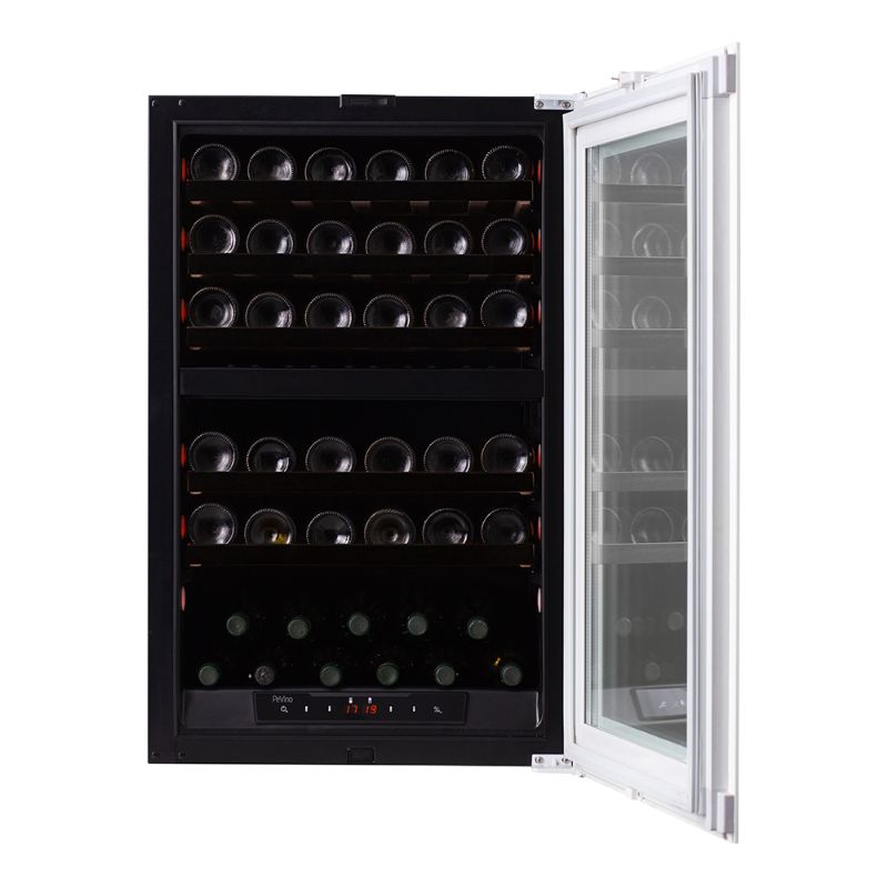 Pevino Majestic Push Open 42 bottles Wine Fridge - Dual zone - White glass front - Integrated