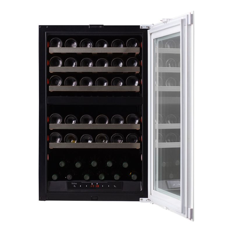 Pevino Majestic Push Open 42 bottles Wine Fridge - Dual zone - White glass front - Integrated