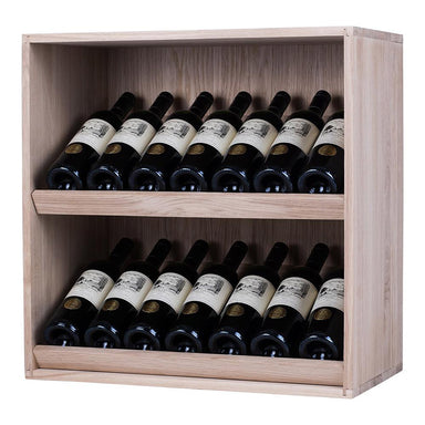 Caverack Modular Wine Rack System in Oak - 14 Bottles - ANDINO fully stocked imaged on angle