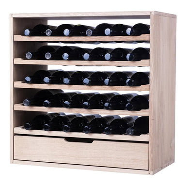 Caverack Modular Wine Rack System in Oak- 30 Bottles + Drawer - CLEO front angled fully stocked example
