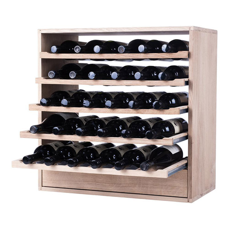 Caverack Modular Wine Rack System in Oak- 30 Bottles + Drawer - CLEO shelves extended
