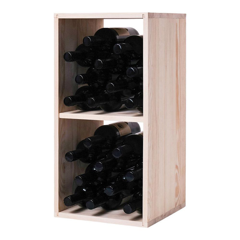 Caverack Modular Wine Rack System in Pine - FICO front fully stocked view standing upright, on an angle