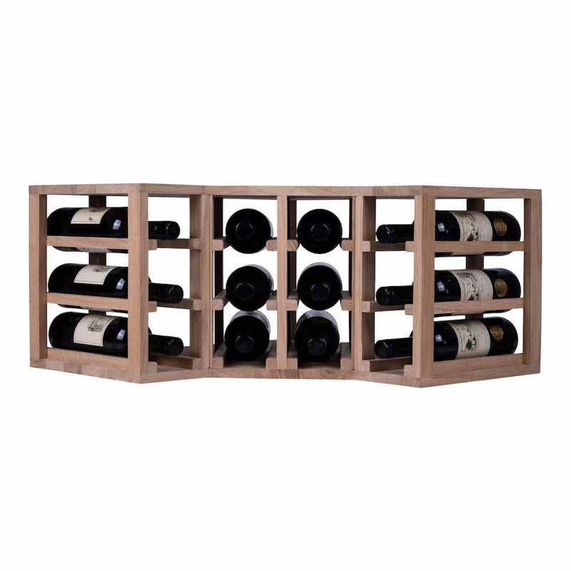 Caverack Modular Wine Rack System in Oak - 12 Bottles - HALF CORNER fully stocked view