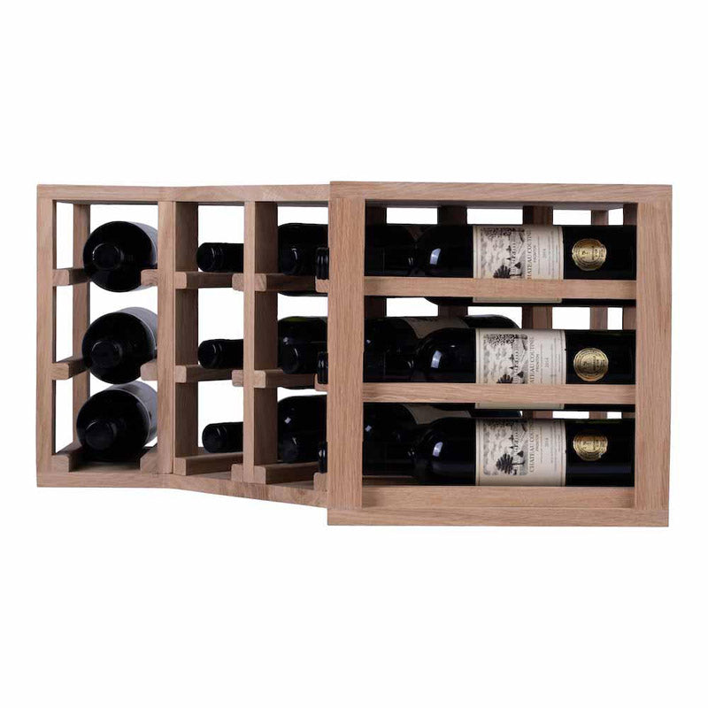 Caverack Modular Wine Rack System in Oak - 12 Bottles - HALF CORNER side view stocked