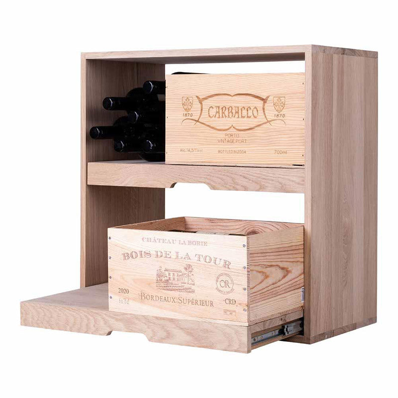 Caverack Modular Wine Rack System in Oak - Sliding Shelves - PERNO Bottom Shelf Extended