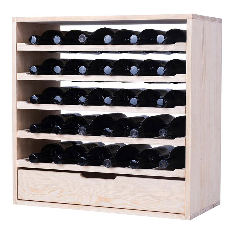 Caverack Modular Wine Rack System in Pine - 30 Bottles + Drawer - CLEO front fully stocked angled