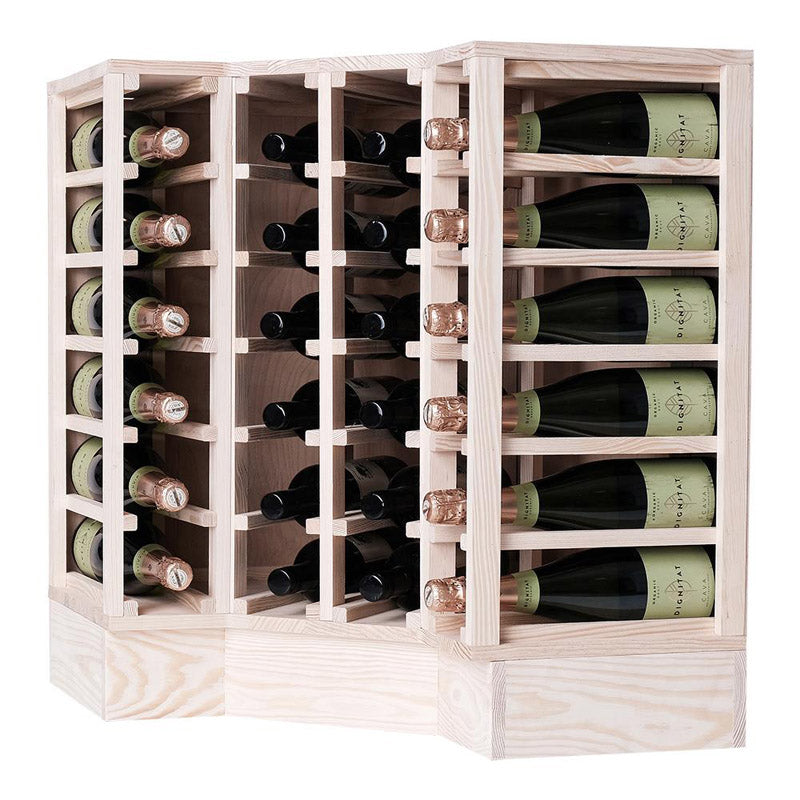 Caverack Modular Wine Rack System in Pine - 24 Bottles - CORNER angled view with base