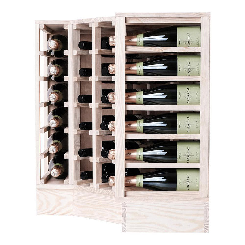 Caverack Modular Wine Rack System in Pine - 24 Bottles - CORNER side view with base