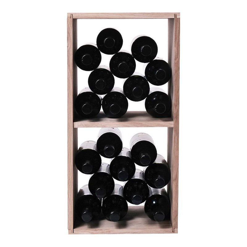 Caverack Modular Wine Rack System in Oak - FICO front and fully stocked, upright standing
