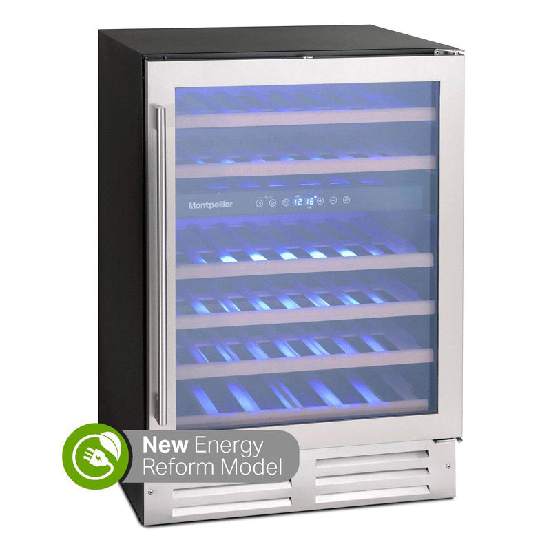 Montpellier - WC46X - Dual Zone 46 Bottle Wine Cooler in Stainless Steel Angled Front View