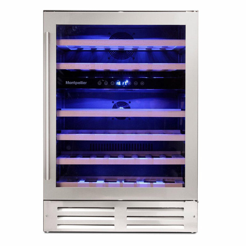 Montpellier - WC46X - Dual Zone 46 Bottle Wine Cooler in Stainless Steel Front View
