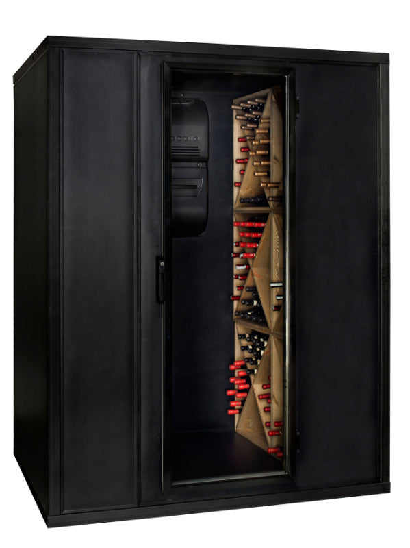 Staalene Freestanding Temp Controlled Wine Room in Black Front Image - STD-3 Hinged Door