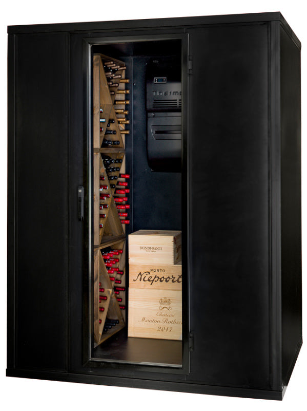 Staalene Freestanding Temp Controlled Wine Room in Black Front Left Image - STD-3 Hinged Door