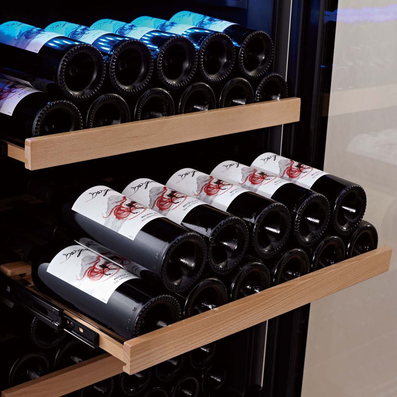 Swiss Cave Classic Dual Zone Wine Cooler, 172cm, 154 Bottles, WL455DF Shelf View