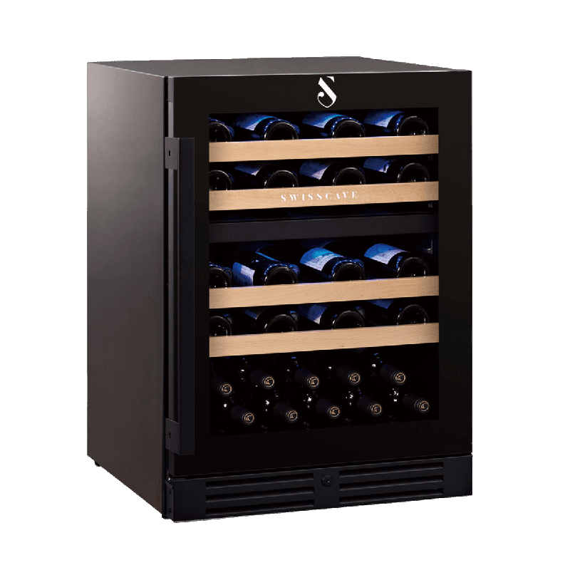 Swiss Cave Classic Dual Zone Wine Cooler, 82cm, 40 Bottles, WL155DF Angled Front View