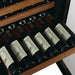  Swiss Cave Premium Edition pull out shelf close up with bordeaux bottles on sapele wood shelves.