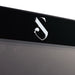 Swiss Cave Premium Single Zone Wine Cooler in black - the Swiss Cave logo close up on the top centre of the door.