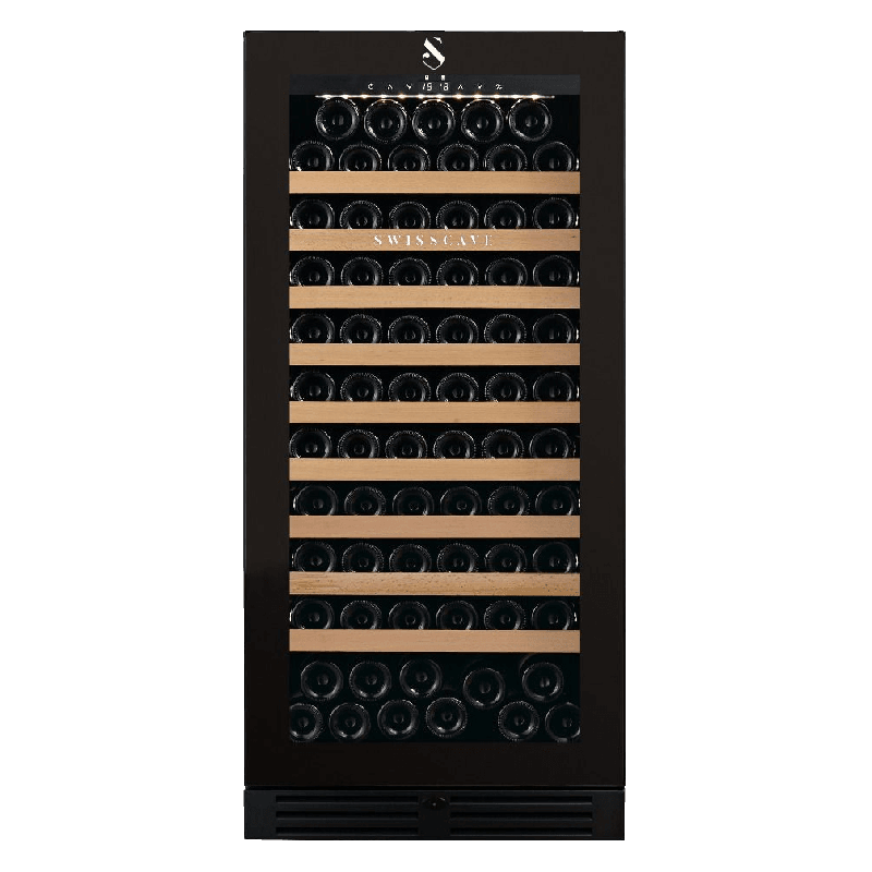 Swiss Cave Premium Single Zone Wine Cooler in Black, 127cm, 112-124 Mixed Bottles Front View