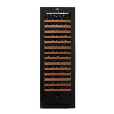 Swiss Cave Premium Single Zone Wine Cooler in Black, 172cm, 163-200 Mixed Bottles Front View