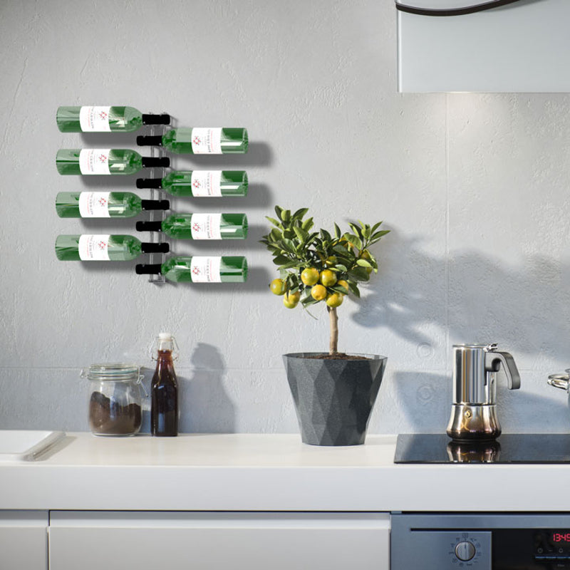 Visio Racks Visio Cloud range with 8 wine bottle holders in chrome in a kitchen setting